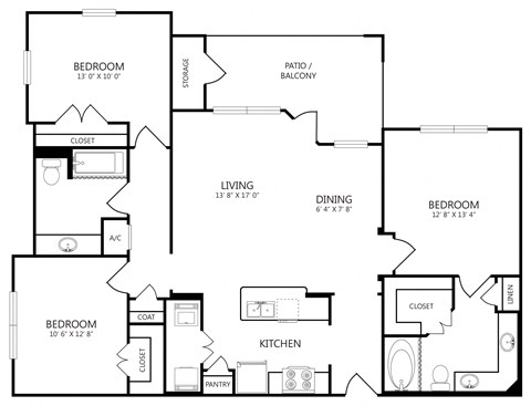 A black and white image of a house floor plan with labeled rooms.